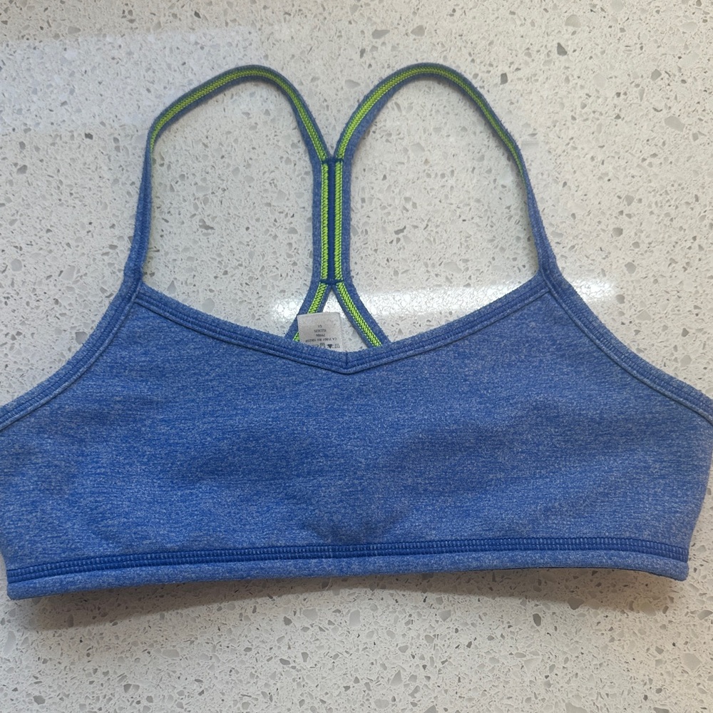 Ivivva by Lululemon Girls Blue Heather Sport  Bra  with Green Accents
